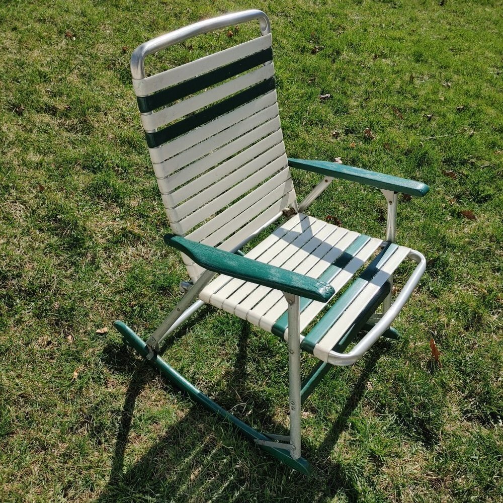 Vintage Aluminum Lawn Chair Rocking Chair Vinyl Cord
